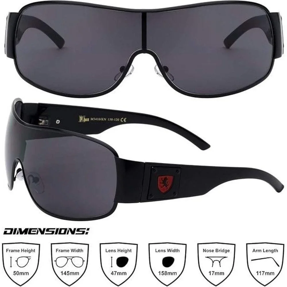 Designer Shield Sunglasses Dark Black Frame Red Sport Wrap‎ Around Shades UV400